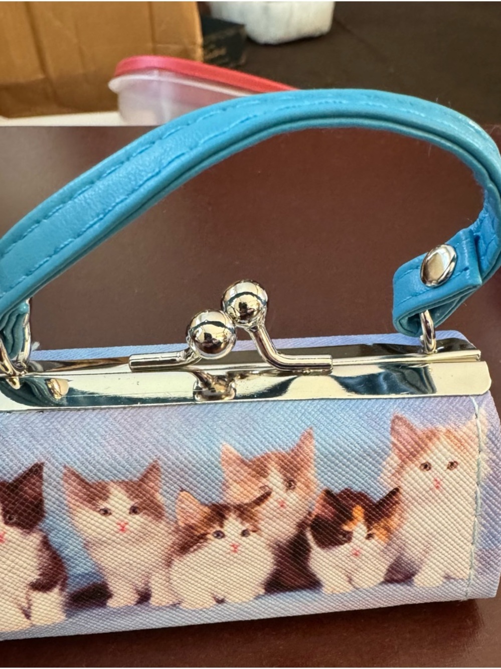 Mini Cute Kitten Lipstick Handbag with Turquoise Handle